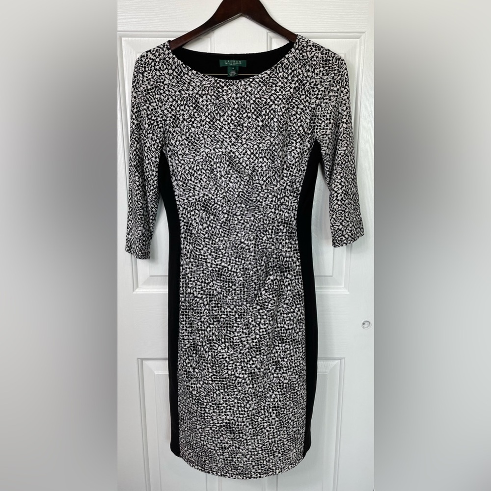 Lauren Ralph Lauren Dress Women’s‎ 8 Black Sheath Leopard Print Stretch Jersey